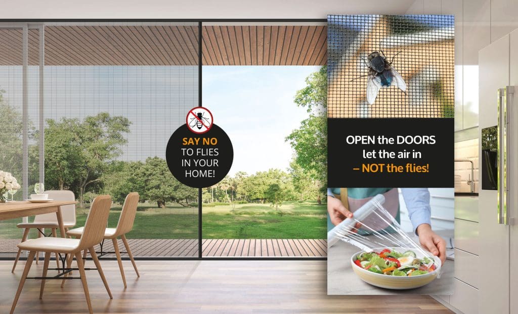 Say no to flies in your home! Open the doors. Let the air in – not the flies!